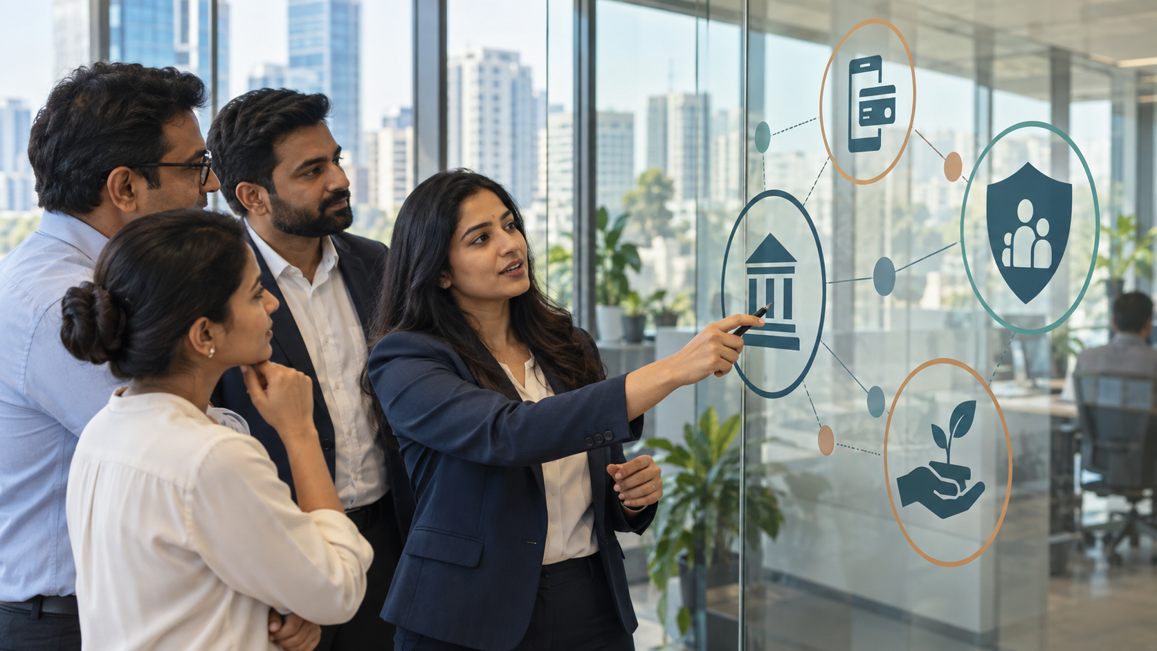 Indian financial services professionals mapping banking, insurance, payments and investment workflows