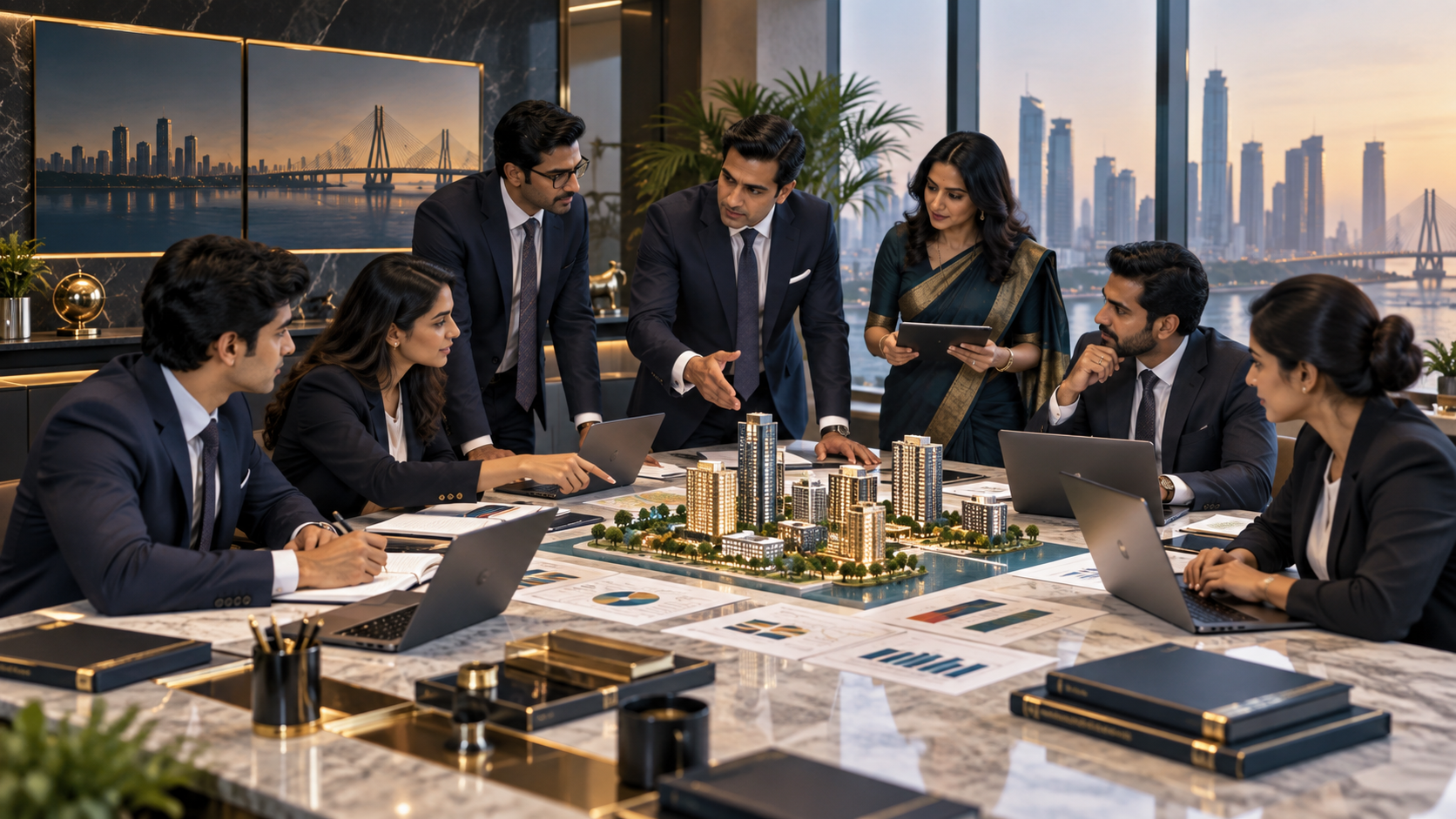 Editorial illustration of investment banking advisory, markets, and operations teams working together