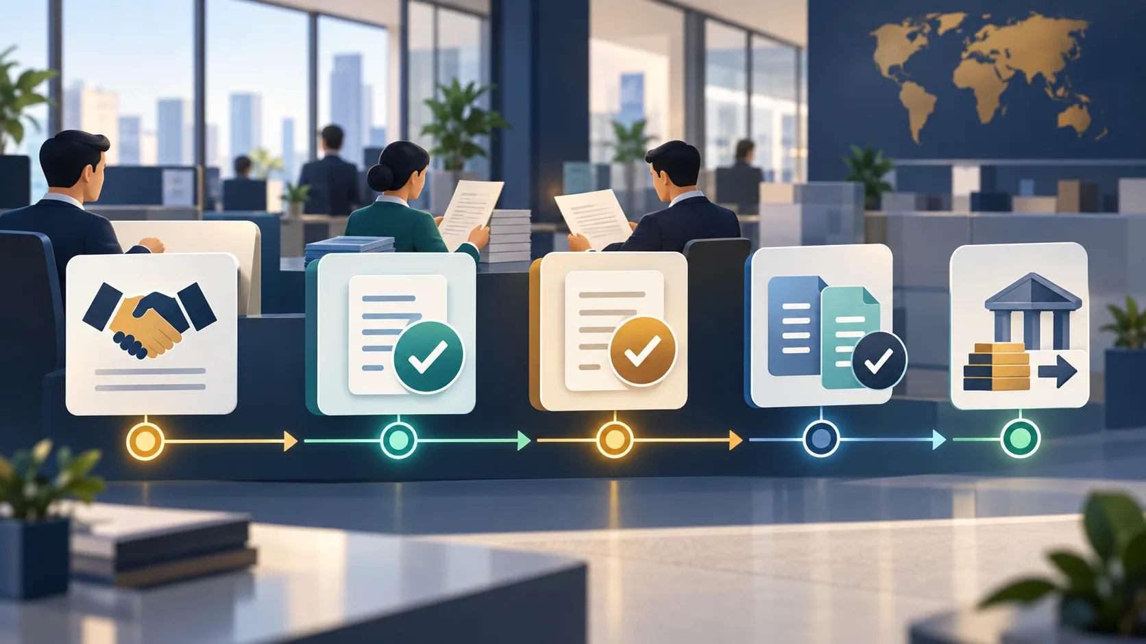 Editorial timeline showing trade confirmation, affirmation, matching and settlement handoffs